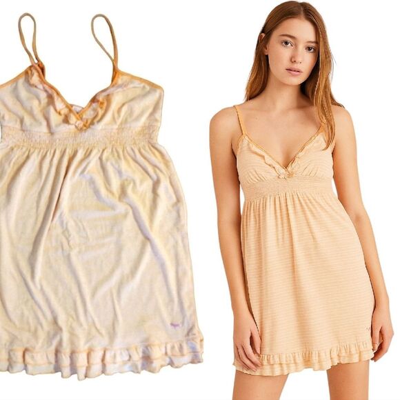 PINK VS VTG 90s Tangerine Striped Embroidery Dog Babydoll Dress Medium - Picture 1 of 15